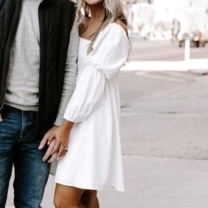 EXLURA Womens Square Neck Dress Long Puff Sleeve A-Line Casual Short Mini Dress